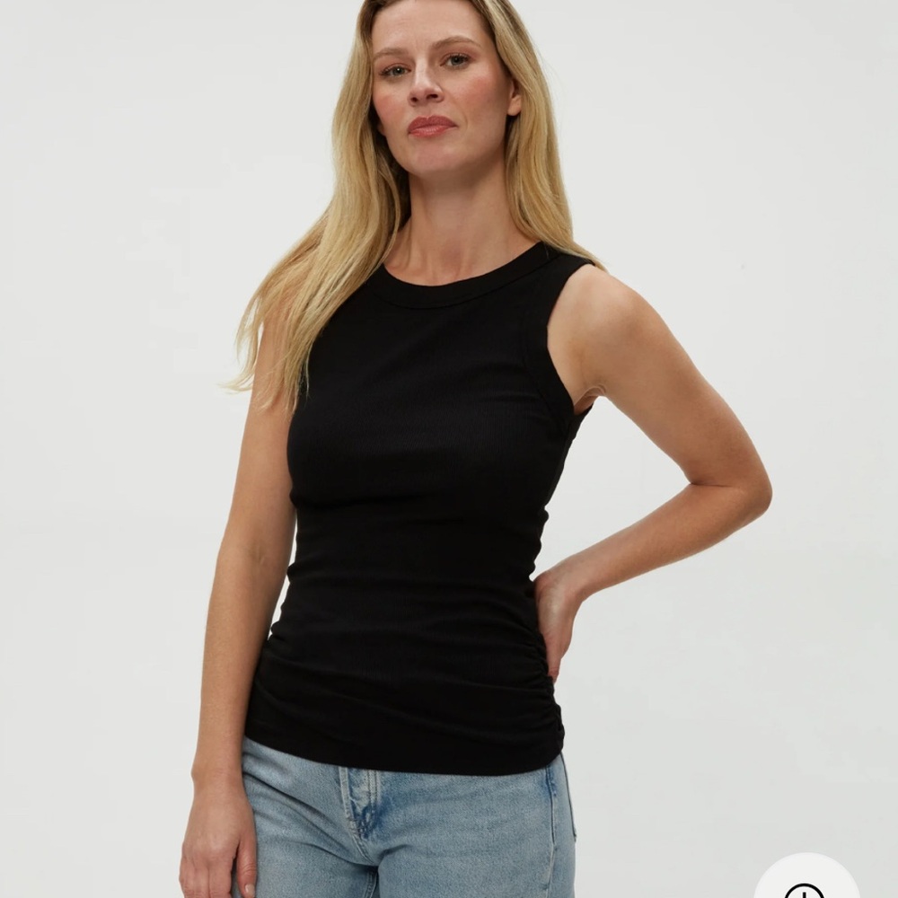 Michael Stars Halley Ribbed Tank with Ruching (Black - Medium)